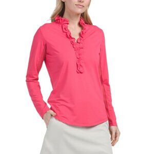 G LIFESTYLE coral Long Sleeve Double Ruffle Neck Top